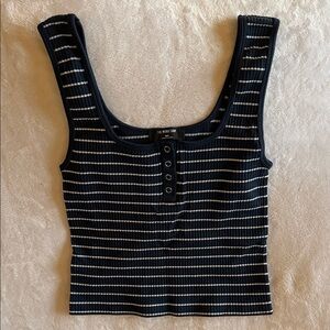 Striped Blue and White Ribbed Crop Top